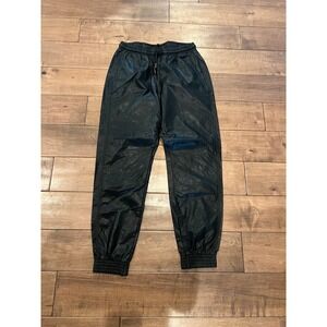 Zara Faux Leather Joggers Black Drawstring Waist Pants Classic‎ Everyday